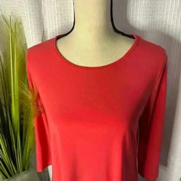 Clara Sun Woo USA Women’s M Red 3/4 Sleeve Back Neck Cutout Tunic Top - Picture 2 of 12